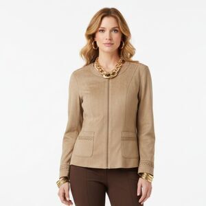 Escandelle Brown Faux Soft Faux Suede Zip Up Long Sleeve Jacket XL